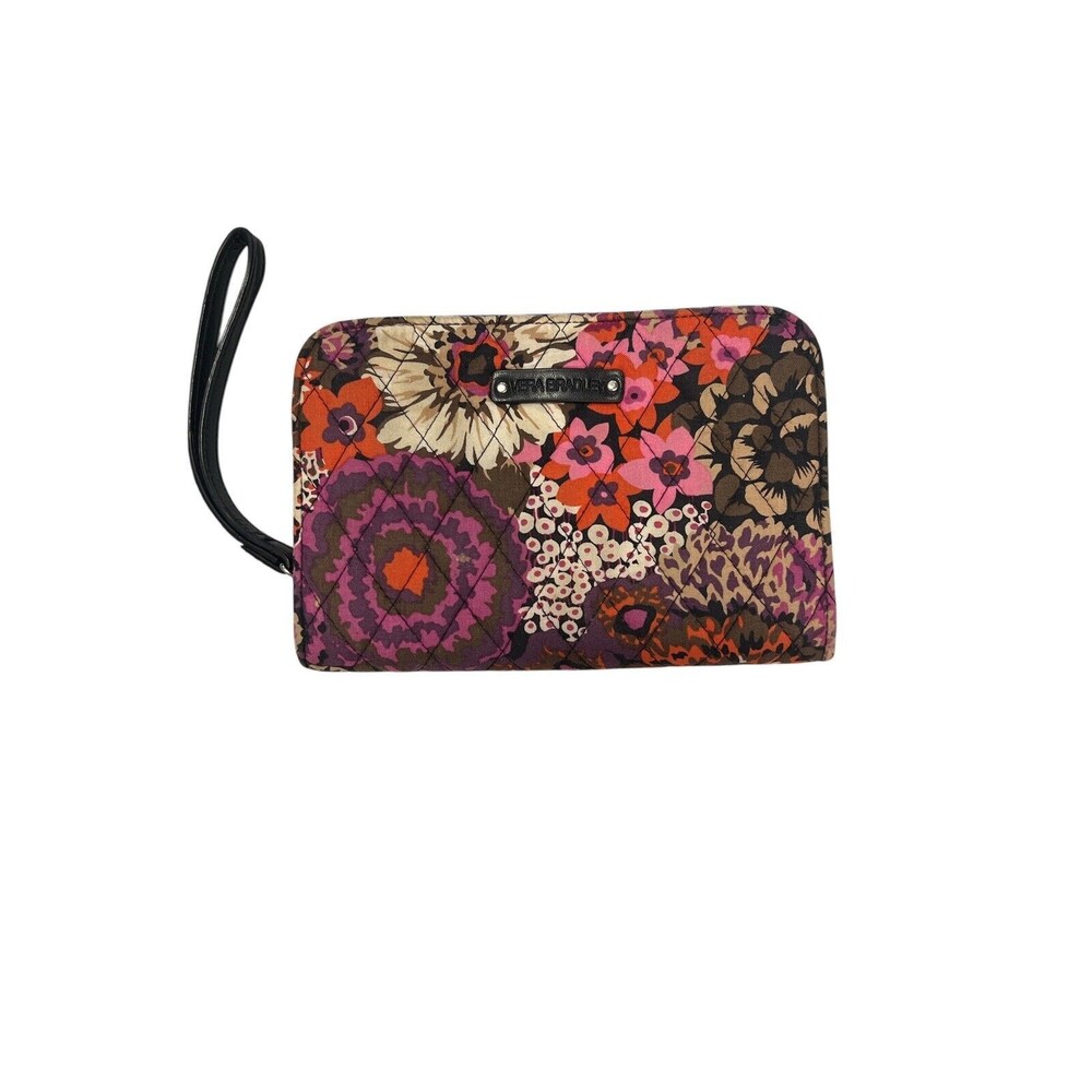 Retired VERA BRADLEY Red Brown Pink‎ Floral ROSEWOOD Zip Around Wristlet Wallet